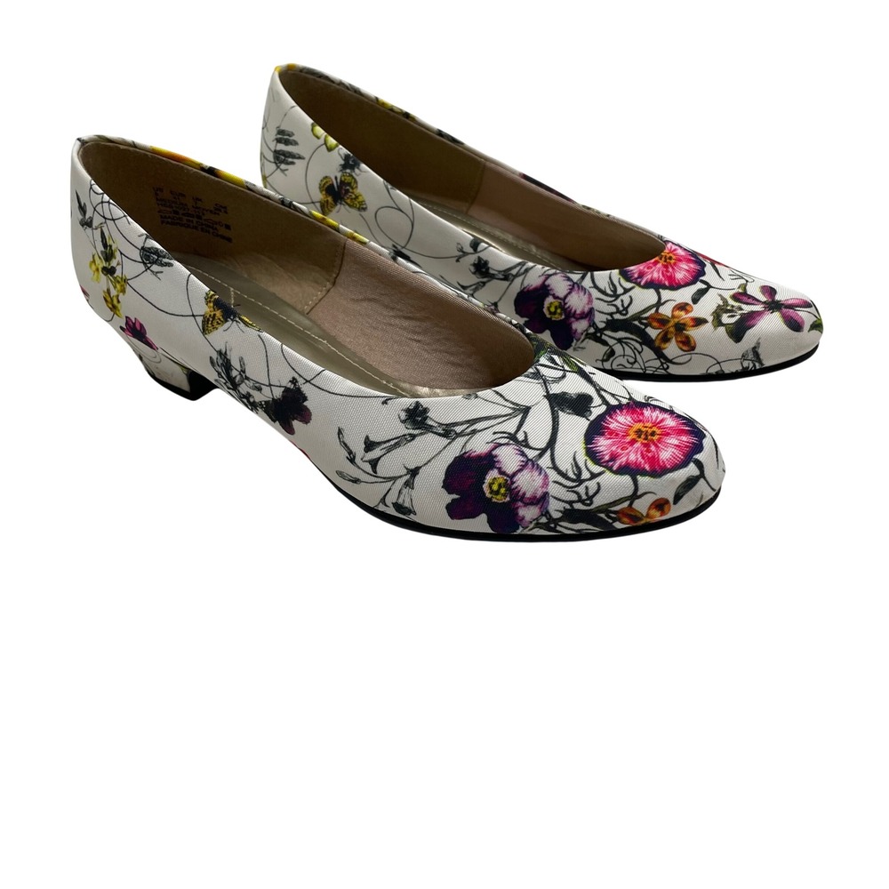 Soft Style Hush Puppies Floral Butterfly Kitten Heel Pumps White Fairy Cottage 9